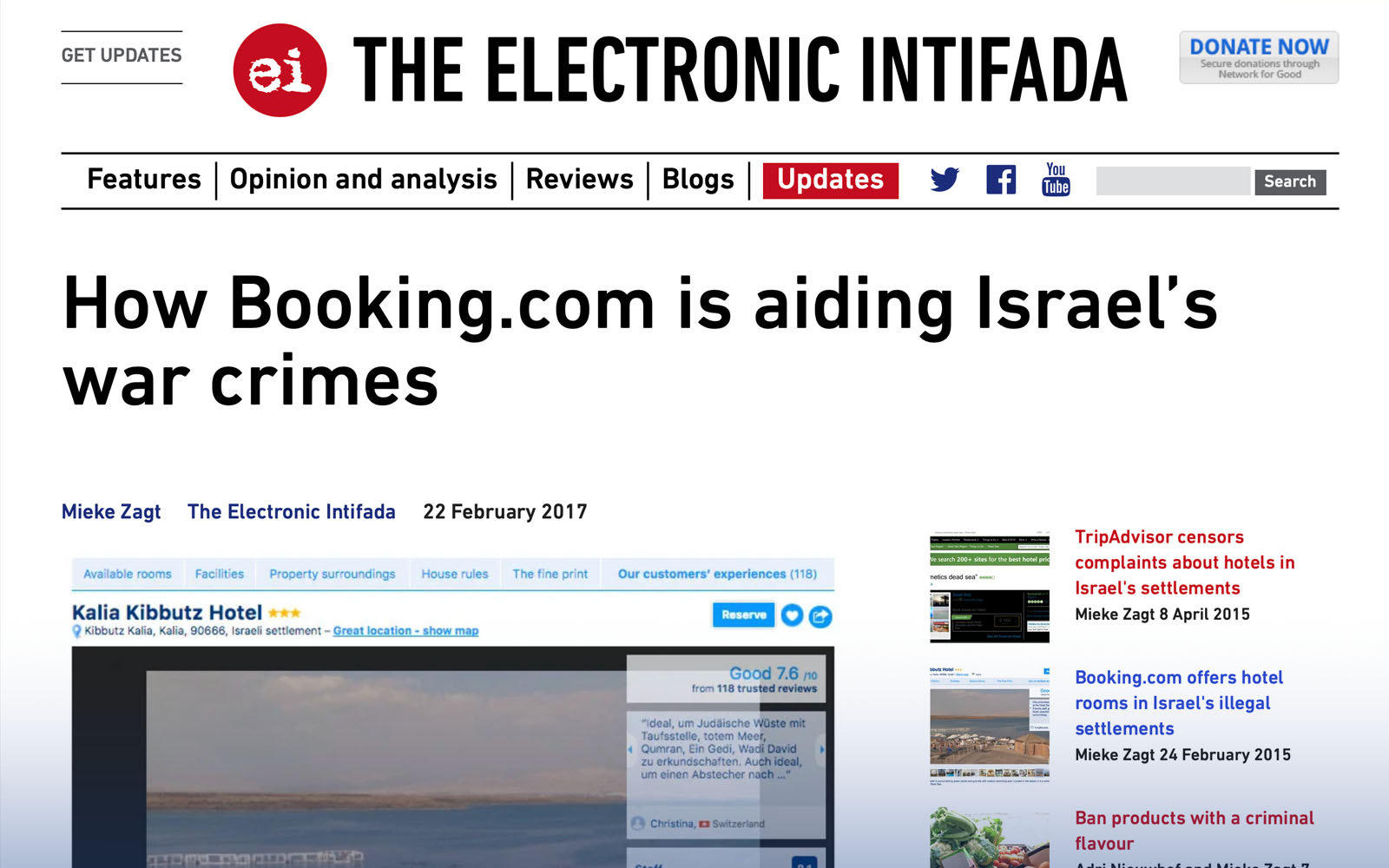 Electronic Intifada: How Booking.com is aiding Israel’s war crimes